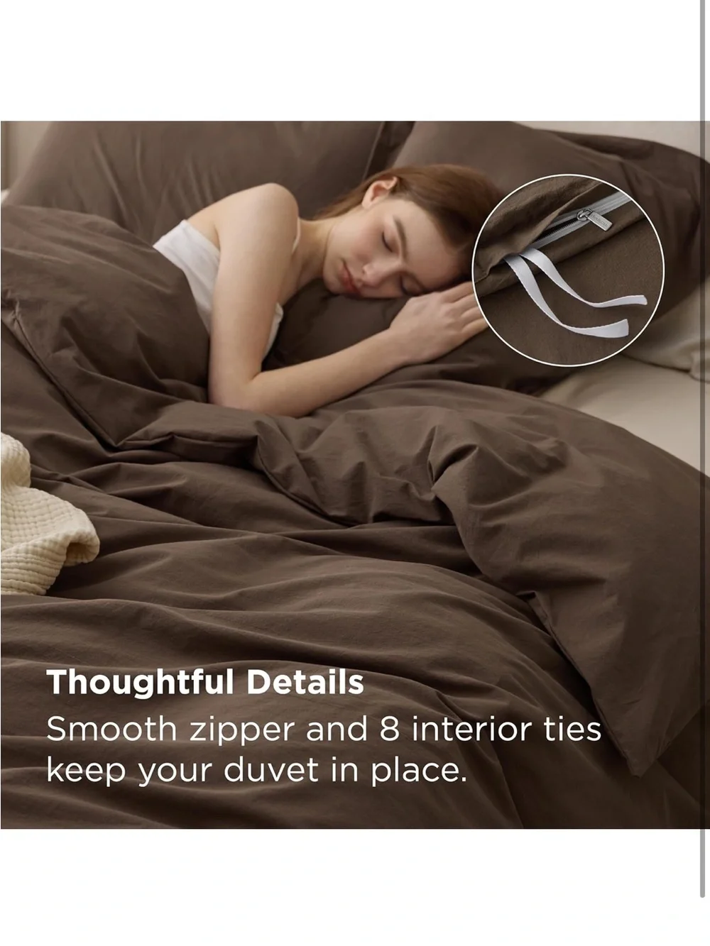 NEW Bedsure 100% Washed Cotton Duvet Cover Set Oversized King - Brown Minimalist